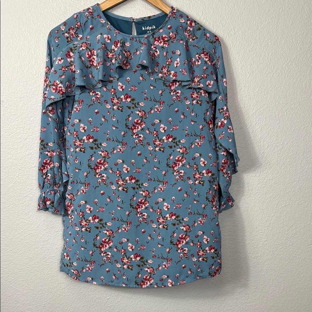 Kidpik Girls Floral Blue Long‎ Sleeve Shift Dress